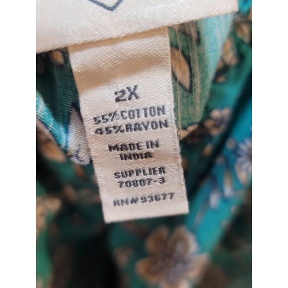 St. John’s Bay Floral Peasant Blouse Women’s 2X Blue Boho Long Sleeve Top - Picture 9 of 11